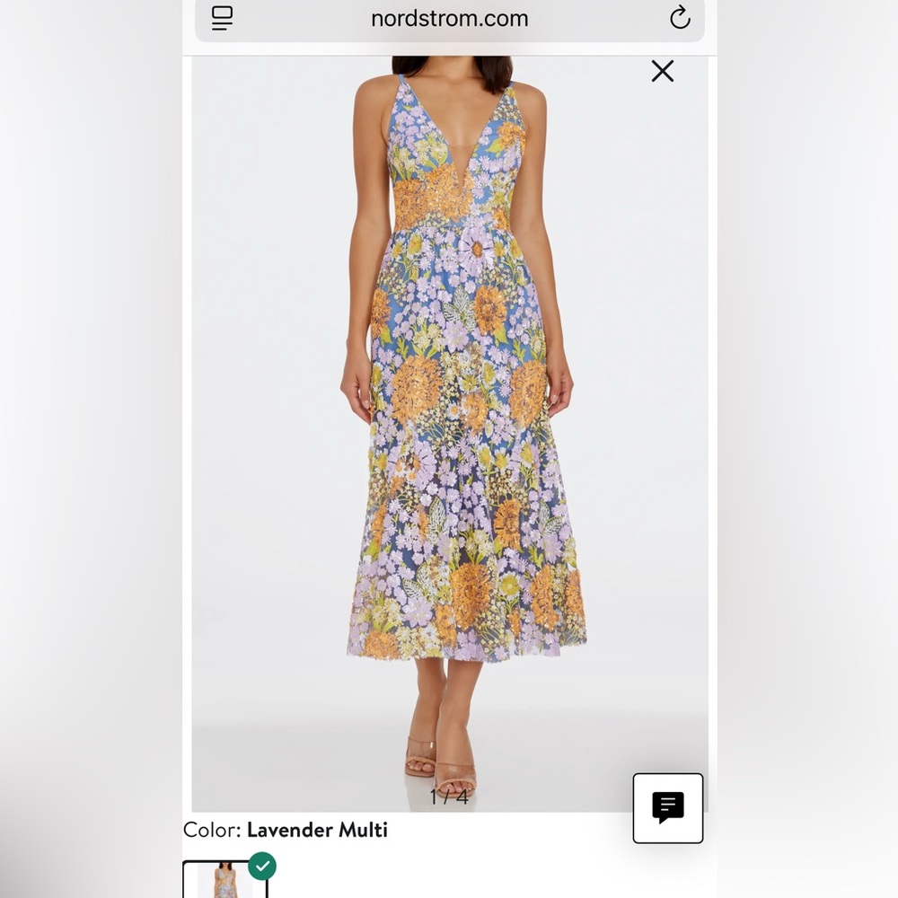 Floral V-Neck Midi Dress - Lavender Multi